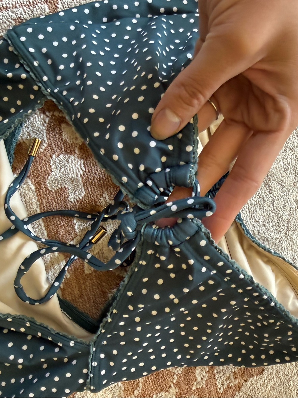 PEONY One-Piece Swimsuit Green Strapless Cutout Ruched Polka Dot sz 12 - Picture 6 of 10